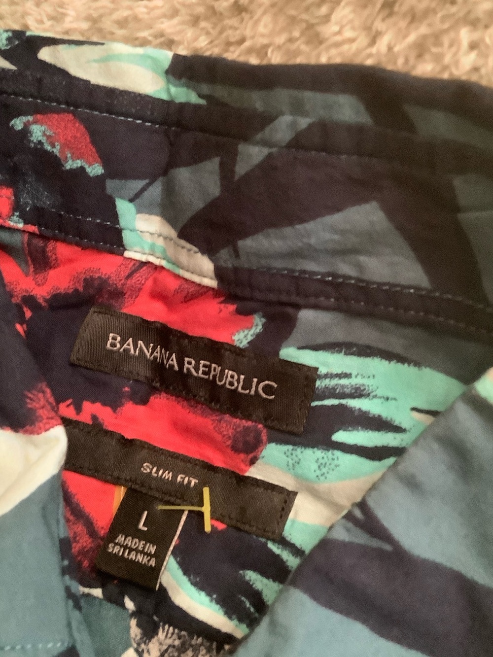 Banana Republic Tropical Red Teal Floral Dress Shirt Size L slim fit NWT Cotton - Picture 3 of 14